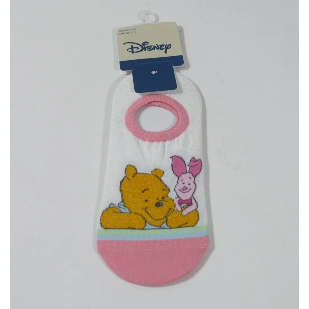 Disney Socks Womens 9-11 White Winnie The Pooh Piglet No Show Low Cut Liner New